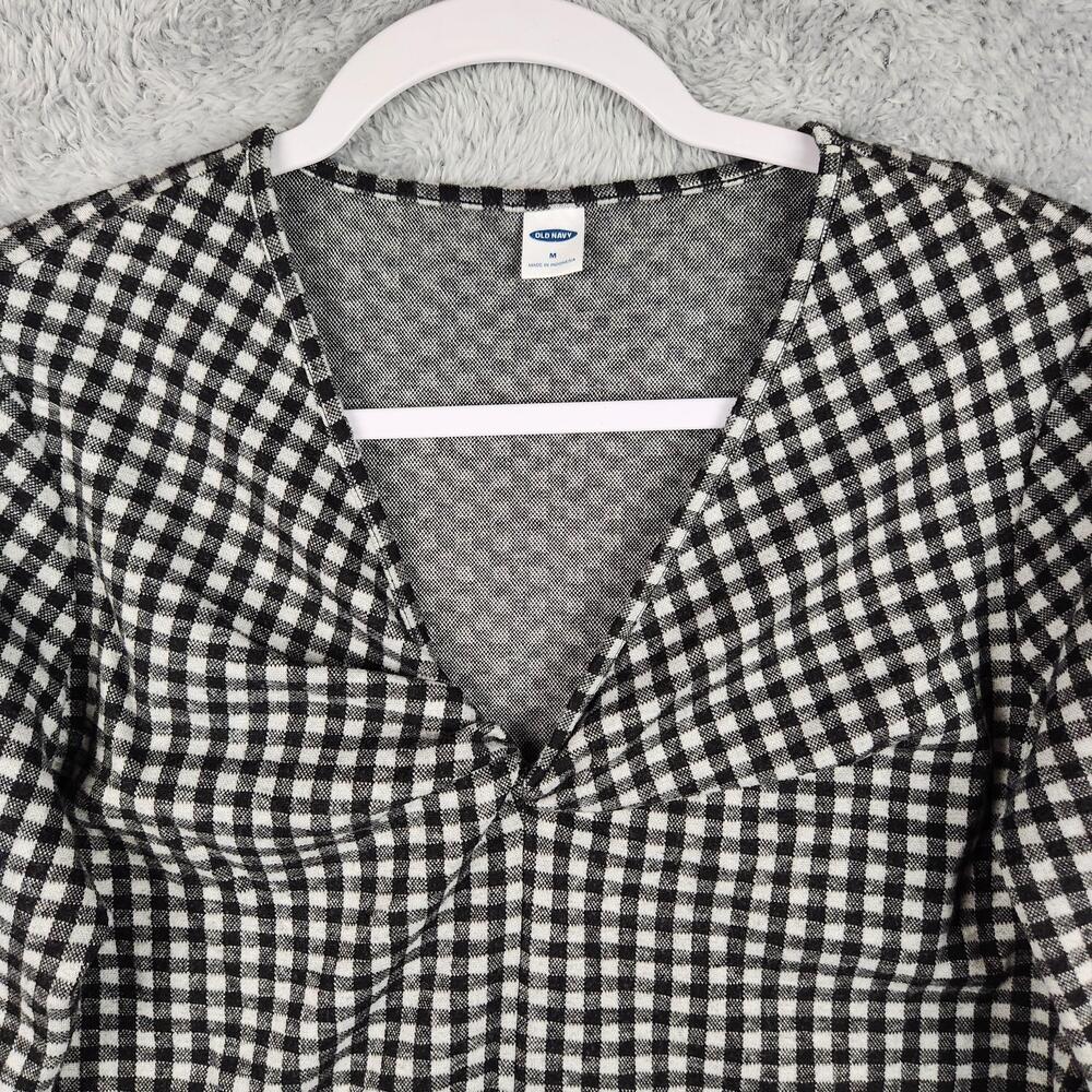 Old Navy Shirt Womens Medium Black Check V Neck Long Sleeve Ruffle Boho Cottage